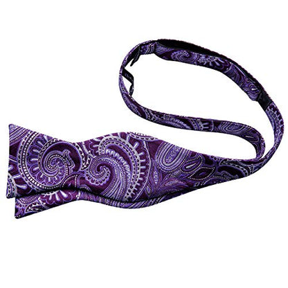 YOHOWA Bow Ties for Men Self-tied Silk Bowtie Solid Color with Lapel Pin and Handkerchief Cufflinks for Wedding Party Prom - color: Purple White