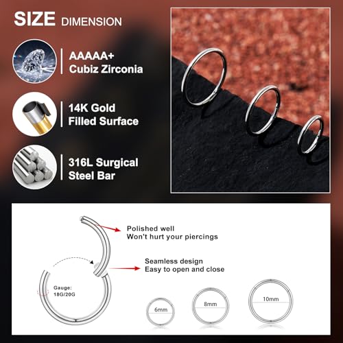 20G/18G Nose Studs Stainless Steel Nose Piercing Nose Ring Set I L S Shape Body Piercing Nose Hoop Ring for Women Men - color: C-3PC-Silver