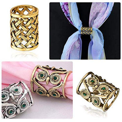 Joyci 3pcs Women's Scarf Ring Clip Slide Gold Silver Tone Hollow Tube | Retro Style Scarf Fastener for Women's Shawl, Silk Neckerchief, Napkin, Metal Antique Sturdy, Classy Fashion Accessories - color: Gold