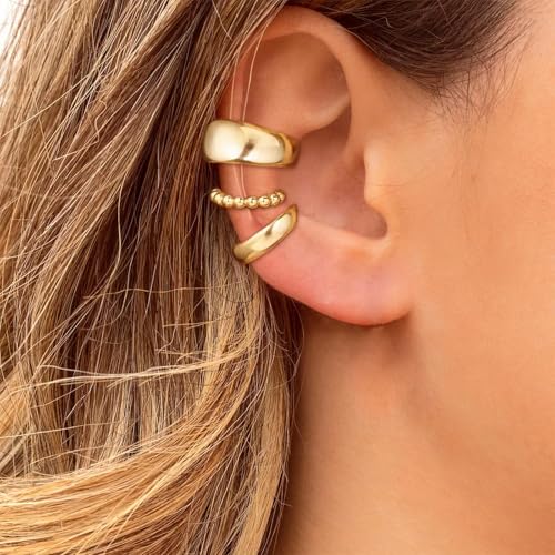 Ear Cuffs Non Piercing Ear Cuff Earrings for Women Gifts Trendy Stuff Clip on Cartilage Earrings Stacks Fake Earrings Jewelry Gifts - color: D:3pcs Leaves gold cuff earrings