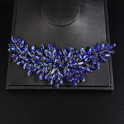 JWICOS Bridal Headband Crystal Wedding Hair Vine Headpieces for Bride and Girls (Blue) - color: Blue