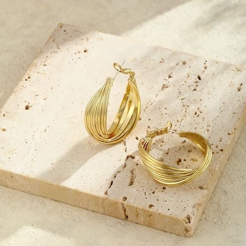 Chunky Hoop Huggie Dangle Tassel Pearl Bow Heart Charm Stud Cilp-on Earrings for Women, 14K Gold plated/Sterling Silver Plated CZ Large Jewelry Vintage Dainty Trendy Gift Daily Prom Party - style: Chunky Twist Hoop-GD