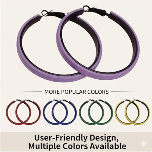 Hoop Earrings for Women Leather Hoop Earrings-Medium/Large Hoops-Lightweight hoop - color: Purple