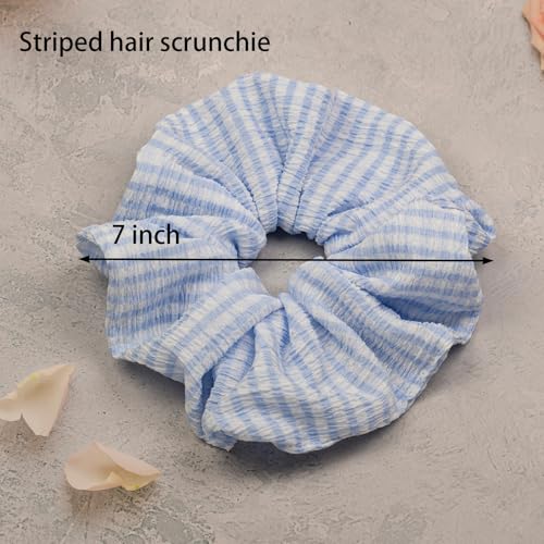 Blue Scrunchies for Women Pack of 2 Large Wide Hair Ties Soft Hairbands for Thick Thin Hair, Big Ponytail Holders Hair Accessories, Daily Use - color: Light Blue