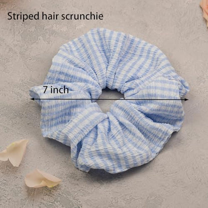 Blue Scrunchies for Women Pack of 2 Large Wide Hair Ties Soft Hairbands for Thick Thin Hair, Big Ponytail Holders Hair Accessories, Daily Use - color: Light Blue