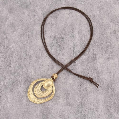GelConnie Leather Necklace for Women Round Wooden Pendant Long Leather Choker Vintage Sweater Necklace Gold Chunky Boho Necklaces for Women - style: Crystal Gold Necklace