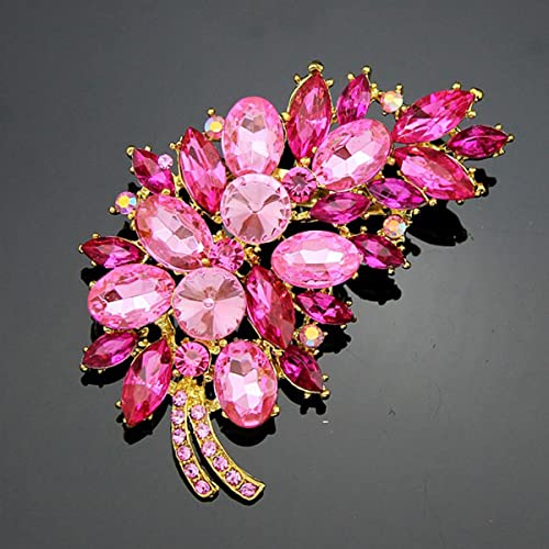 seven wolves Women Crystal Bouquet Brooch Pin All-Match Accessories Rhinestone Brooches and Pins - color: Rose Red E