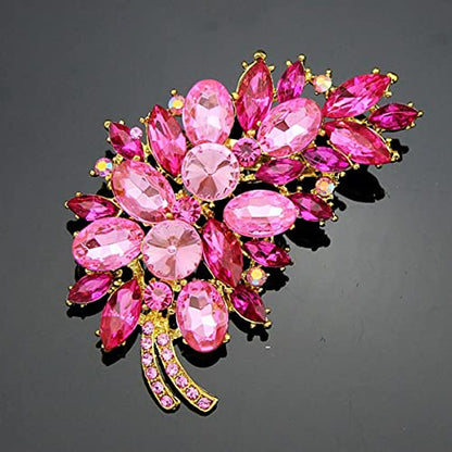 seven wolves Women Crystal Bouquet Brooch Pin All-Match Accessories Rhinestone Brooches and Pins - color: Rose Red E