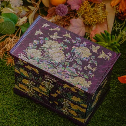 February Mountain Mother of Pearl Wooden Jewelry Organizer Box – Jewelry Storage Box for Women, Features Spacious Drawers, Ideal for Rings, Bracelets, Watches, Chains, Accessories (Peony_Purple) - style: Peony_Purple