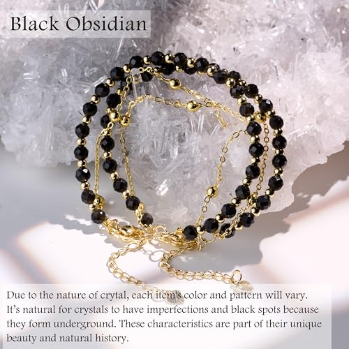 Farfume Crystal Beaded Bracelets for Women 4mm Natural Stone Jewelry Gifts | Natural Beads Gemstone,Handmade,Helper Tool,Yoga Protection,Hypoallergenic,Durability Wear - color: Black Obsidian-Purification