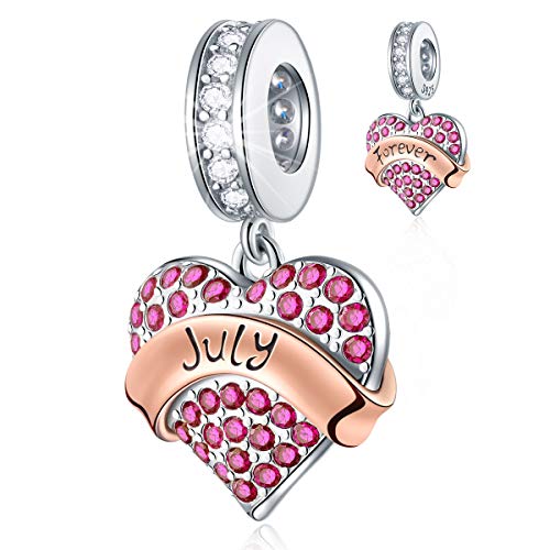 EMOSTAR Jan-Dec Birthstone Charms fits European Birthday Bracelet, Dangle 925 Sterling Silver Heart Shaped Pendant with 12 Months Birthstones, Gifts for Mom/Women - color: July Birthstone
