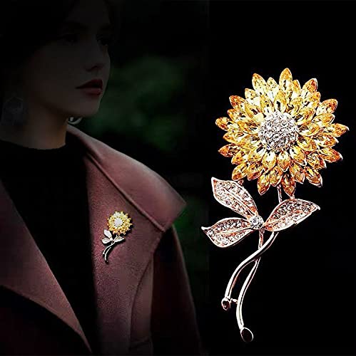 BeeGift Brooches for Women， Sunflower Brooch Pin Wedding Embellishment DIY Brooch Mother's Gift (Gold Crystal-1pcs)