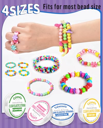Elastic Bracelet String Cord Set 4 Rolls Stretchy Bracelet String 0.4mm 0.6mm 0.8mm 1mm Transparent Beading Thread Clear Bead Cord for Beading, Bracelet and Jewelry Making