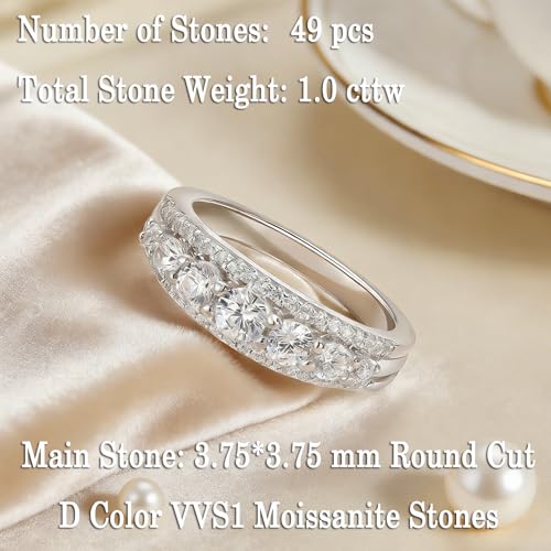 Newshe Jewellery Moissanite Wedding Bands for Women Eternity Ring 925 Sterling Silver Engagement Anniversary Stacking Size - color: Moissanite-Silver