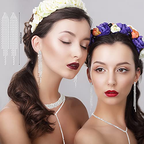 Hicarer 9 Pcs Rhinestone Jewelry Set for Women Rhinestone Necklace Bracelet Bangle Earring for Bride Wedding Party Accessory - color: Silver