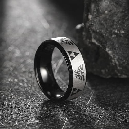 King Will Mens Tungsten Carbide Wedding Ring Game-Themed Laser Pattern Ring | Black/Blue, 8mm, Matte Finished, Stepped/Beveled Edges, Everyday Wear - color: Black