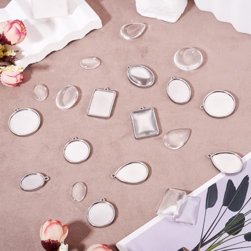 Craftdady Stainless Steel Pendant Cabochon Settings Heart Square Teardrop Flat Round Oval Rectangle Blank Bezel Trays Base Pendant with Glass Cabochons for DIY Earrings Necklace Jewelry - color: Stainless Steel Color 6 Style