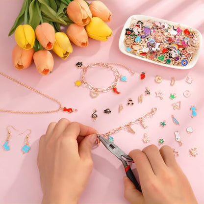 Flasoo 404Pcs Gold Charms for Jewelry Making, Assorted Bracelet Charm Letter Charms for DIY Jewelry Making Necklace Bracelet, Keychains and Crafts