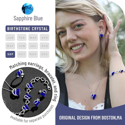 Leafael Gift Necklaces for Women, Infinity Love Birthstone Heart Crystal Pendant, Birthday Anniversary Jewelry for Wife, Mom, and Her, Silver Plated, 18" + 2" Adjustable Chain - color: 09b-September-Sapphire Blue