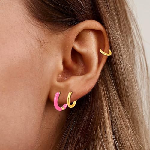 12 Pairs Stud & Hoop Earrings Set for Women 2-5mm Colorful Ball & Cubic Zirconia Stud earrings 8/10/12mm Hoop Earrings Hypoallergenic Stainless Steel Jewelry Gift Collection - color: Rose Pink