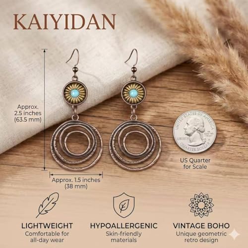 Boho Turquoise Dangle Earrings For Women Trendy,Western Blue Gemstone Drop Earings,Vintage Gothic Ethnic Statement Beach Vacation Long Birthstone Earrings with Leaf Teardrop Turquoise Crystal Tassels,Fashion Jewelry Birthday Gift. - style: A8 Hoops Bronze
