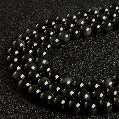 100pcs 8mm Black Obsidian Beads Natural Gemstone Beads Round Loose Beads for Jewelry Making - color: Black Obsidian, size: 8mm