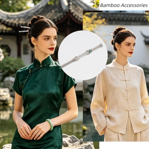 Metal Silver Bamboo Hair Stick with Jade, Unique New Chinese Jade Hair Pin for Women, Elegant Sword Accessory for Buns, Updos & Hanfu Cheongsam Styling