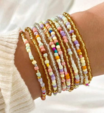 Gold Bracelets Set for Women Trendy, 14K Real Gold Plated Jewelry for Women Dainty Chain Bracelet Stack, Non Tarnish Gold Stackable Bracelets Pack Fashion Accessories Gifts - color: Style 4-Small acrylic bead bracelets