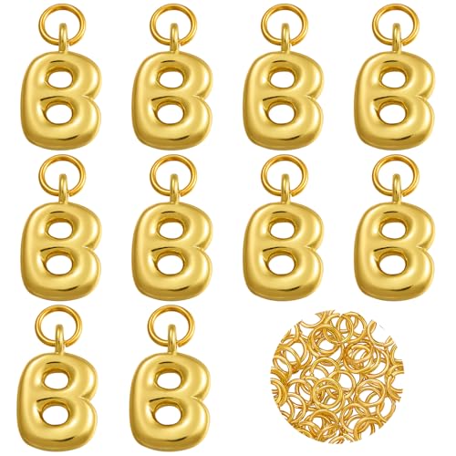 A-Z Bubble Letter Charms 18K Gold Filled Charms for Jewelry Making Gold Initial Alphabet Charms Pendants for Women Men Necklace Choker Bracelet Making - color: Letter B