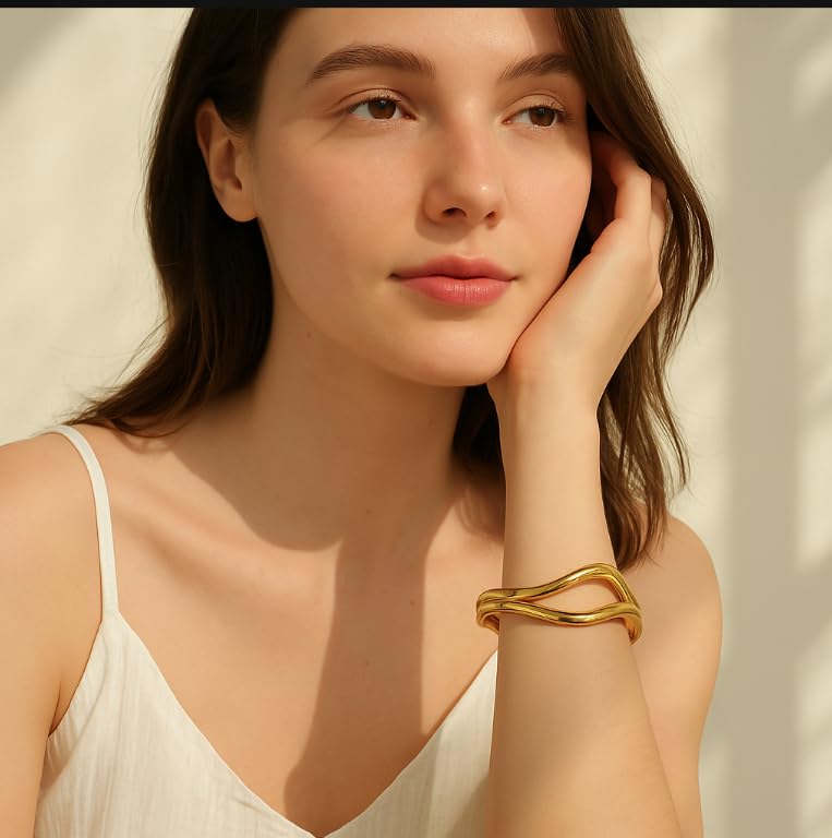 Elegance 11 designs Gold Plated Cuff Bangle Bracelets For Women Trendy Hinged Cuff Open Wide Chunky Gold Bracelet Minimalist Bangle Jewelry Gift - color: Line Bangle Gold