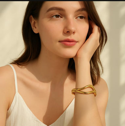 Elegance 11 designs Gold Plated Cuff Bangle Bracelets For Women Trendy Hinged Cuff Open Wide Chunky Gold Bracelet Minimalist Bangle Jewelry Gift - color: Line Bangle Gold