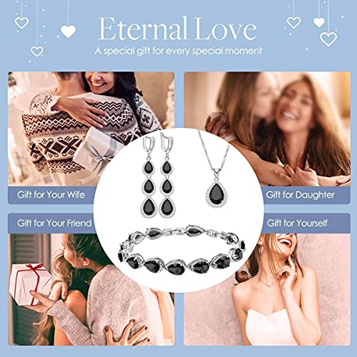 LMXXVJ Necklace Long Earrings Bracelet Set, White Gold Plated Created Blue Sapphire Jewelry Set Wedding Party Gift Jewelry for Women Bridal Bridesmaid - color: Black