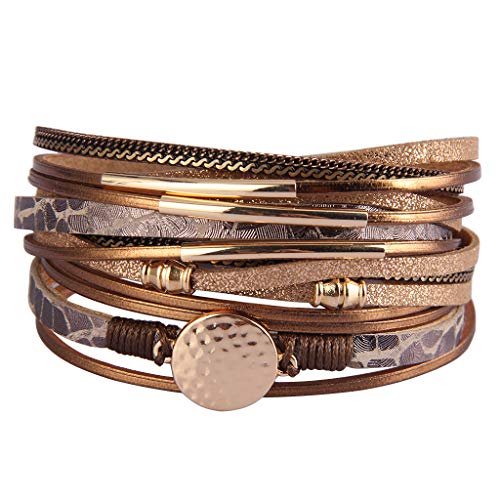 GelConnie Leather Wrap Bracelet Boho Cuff Bracelets Crystal Leather Bracelet Magnetic Multi Strand Bracelets Bohemian Bracelet Leather Wristbands Bangle Jewelry for Women Teen Wife Mother - color: Faux leather bracelet