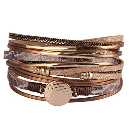 GelConnie Leather Wrap Bracelet Boho Cuff Bracelets Crystal Leather Bracelet Magnetic Multi Strand Bracelets Bohemian Bracelet Leather Wristbands Bangle Jewelry for Women Teen Wife Mother - color: Faux leather bracelet
