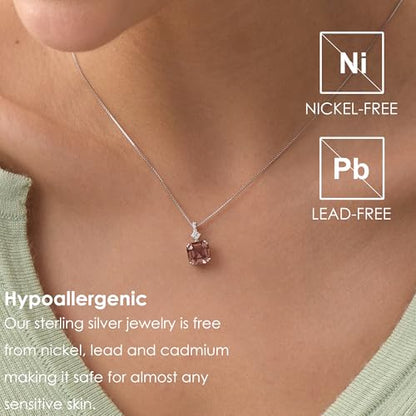 Michooyel S925 2ct Cubic Zirconia/Morganite Asscher Cut Pendant Necklace Sterling Silver Gemstone Necklace for Women - color: Morganite