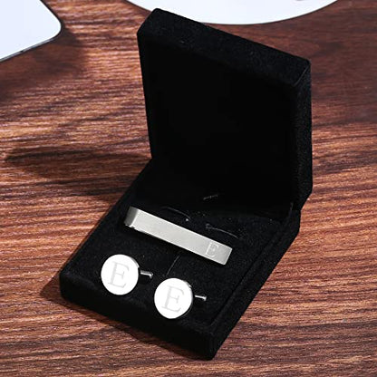 Initial Cuff Links Mens and Tie Clips for Men | Classic Silver Letter Alphabet A-Z Cufflinks and Tie Bar Set, Gifts for Men Father Husband for Formal Business Wedding - style: E