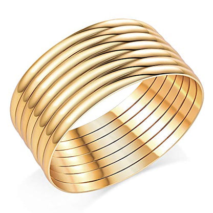 Castillna Stainless Steel Extra Extra Large (XXL) Plus Size Bangle Bracelets Set for Women, Set of 7 Pieces, 9.6 Inches - color: Gold