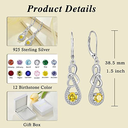 Dangle Drop Earrings for Women 925 Sterling Silver Heart Infinity Leverback Earrings Birthstone Jewelry Gifts for Women Wife Girlfriend Mother Daughter Her - color: 11 November - Citrine
