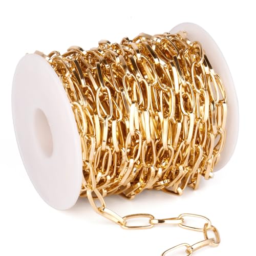 33FT Gold Paperclip Chain Roll 7MM Aluminum Link Chain for Jewelry Making | Golden Chunky Cable Link Chains for Necklace Bracelet Crafts - color: gold, size: 7MM