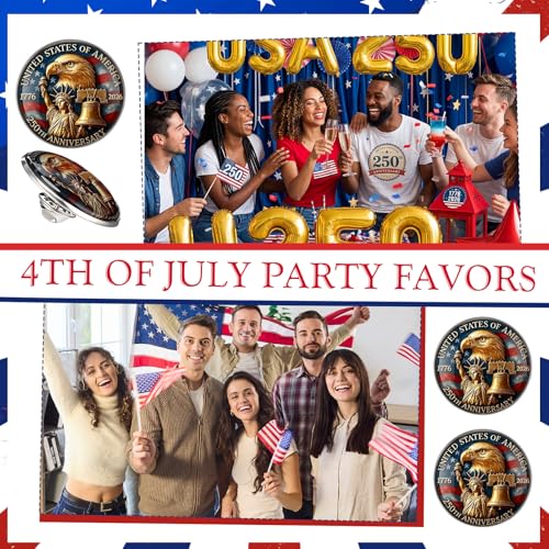Kenning 30 Set 250th Anniversary Coin Gifts, 3D USA Enamel Pins with Greeting Cards for Patriot's Day 4th of July Celebration