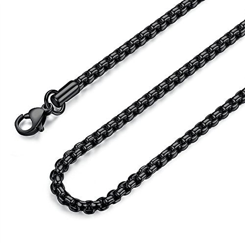 FOSIR Mens Womens Stainless Steel Black Rolo Cable Chain Necklace, Round Box Chains for Men, 2/3/4/5mm Width - size: 18.0 Inches long, style: 4mm wide-stainless steel
