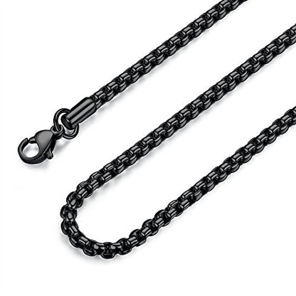 FOSIR Mens Womens Stainless Steel Black Rolo Cable Chain Necklace, Round Box Chains for Men, 2/3/4/5mm Width - size: 24.0 Inches long, style: 4mm wide-stainless steel