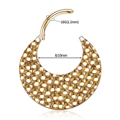 FUNLMO 18G 16G Septum Jewelry Triple Stacked Septum Nose Ring Surgical Steel Daith Conch Helix Cartilage Lobe Piercing Jewelry - color: Style33: Gold-hammered