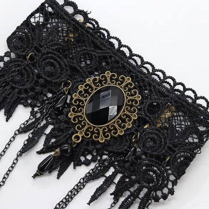 AILUOR Punk Rock Wedding Party Handmade Black Lace Choker, Gothic Retro Lolita Beads Chain Vampire Pendant Necklace for Women Halloween - color: Black-C