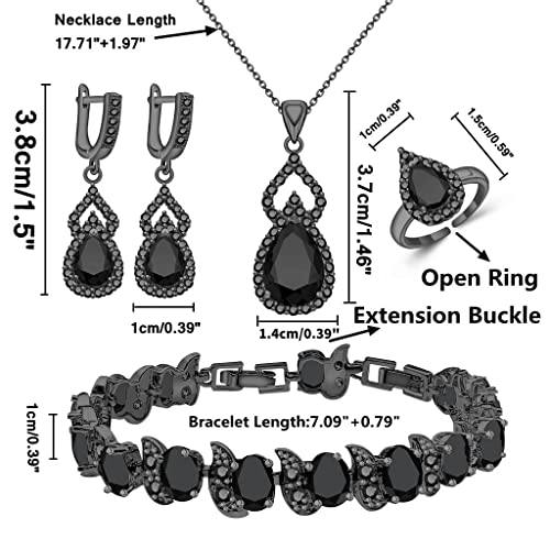 LMXXVJ Women Jewelry Set Platinum Plated Necklace Open Ring Earrings Bracelet Set,Birthday/Anniversary Mother’s Day Jewelry Gifts for Mom/Wife/Sister/Best Friend - color: Black Gun-Black