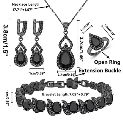 LMXXVJ Women Jewelry Set Platinum Plated Necklace Open Ring Earrings Bracelet Set,Birthday/Anniversary Mother’s Day Jewelry Gifts for Mom/Wife/Sister/Best Friend - color: Black Gun-Black