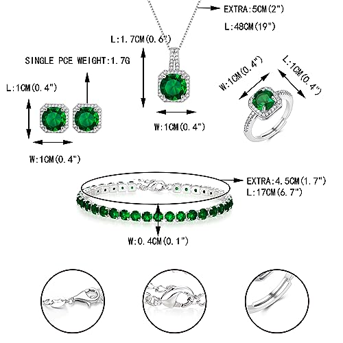 EVER FAITH Wedding Jewelry Set for Bride Bridesmaid, Glamour Teardrop Cubic Zirconia Pendant Necklace Earrings Tennis Bracelet Open Ring Sets for Birthday/Valentine's Day/Mother's Day/Christmas - color: B_Green
