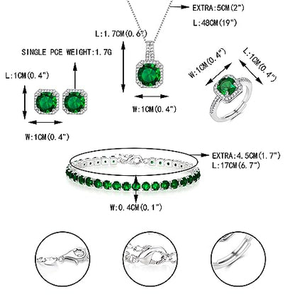 EVER FAITH Wedding Jewelry Set for Bride Bridesmaid, Glamour Teardrop Cubic Zirconia Pendant Necklace Earrings Tennis Bracelet Open Ring Sets for Birthday/Valentine's Day/Mother's Day/Christmas - color: B_Green