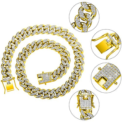 Hicarer 2 Pieces Cuban Link Chain for Men Women Cuban Necklace Bracelet Heavy Strong Link Chain Bling Unisex - color: Gold, size: 23.62 Inch, 7.87 Inch