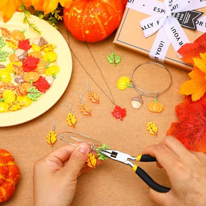 64 Pcs Fall Resin Charms Maple Leaf Pumpkin Acorn Autumn Pendant | 7 Styles, Flatback, Fall Charms for Jewelry Making, Thanksgiving Bracelet Necklace Earrings DIY Crafts Supplies - style: Fall Style